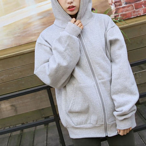 Zip Up Oversized Kangaroo Pocket Solid Plain Hoodie CODE: KAR1156