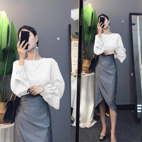 New Style Casual Black High-Waisted Hip Split Skirt Suits Two Piece Set CODE: KAR1159