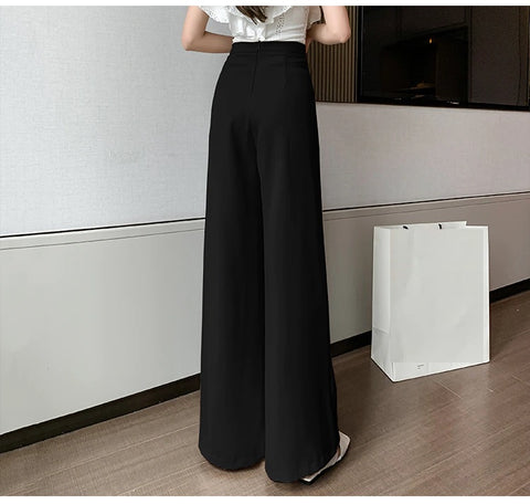 New Elegant Button High Waist Wide Leg Casual Full Length pant CODE: KAR1161