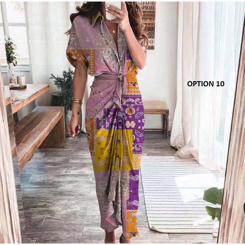 Elegant  Casual Short Sleeve Solid V Neck Beach Button Ruched Bandage Shirt Dress CODE: KAR1163