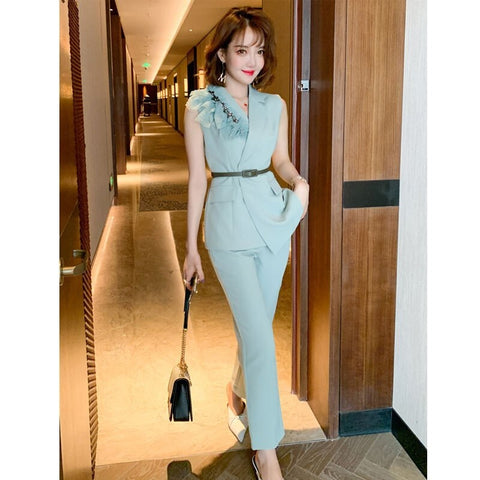 New Elegant Long Pants Bow Tie Belt With Ruffles Vest Set CODE: KAR1167