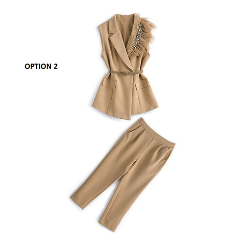 New Elegant Long Pants Bow Tie Belt With Ruffles Vest Set CODE: KAR1167