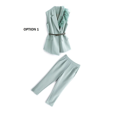 New Elegant Long Pants Bow Tie Belt With Ruffles Vest Set CODE: KAR1167