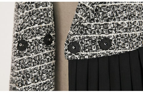 Patchwork Long Sleeve Slim Fitted Notched with Belt Woolen Outwear CODE: KAR1168