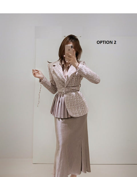 Patchwork Long Sleeve Slim Fitted Notched with Belt Woolen Outwear CODE: KAR1168