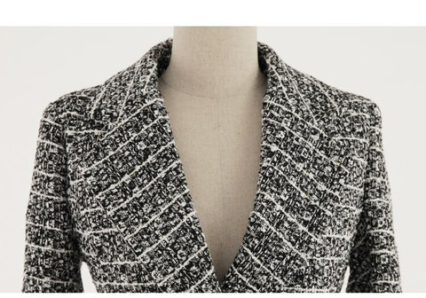 Patchwork Long Sleeve Slim Fitted Notched with Belt Woolen Outwear CODE: KAR1168