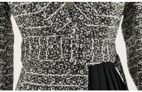 Patchwork Long Sleeve Slim Fitted Notched with Belt Woolen Outwear CODE: KAR1168