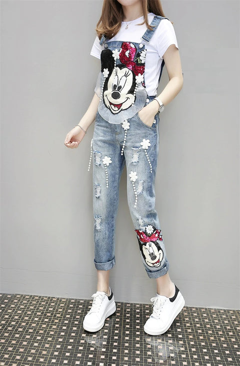 New Spring Fashion Loose Heavyweight Work Pants With Mickey Cartoon Denim Overalls CODE: KAR1175