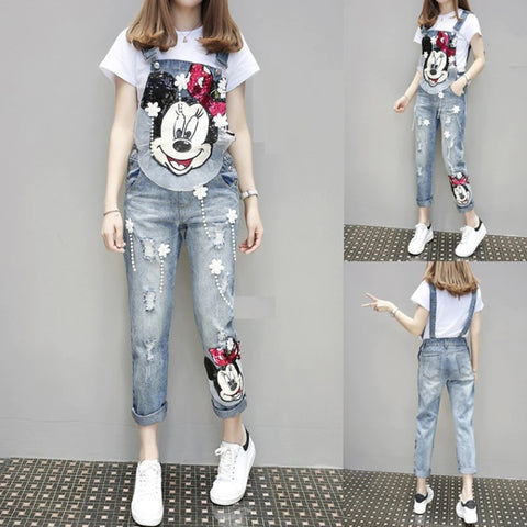 New Spring Fashion Loose Heavyweight Work Pants With Mickey Cartoon Denim Overalls CODE: KAR1175
