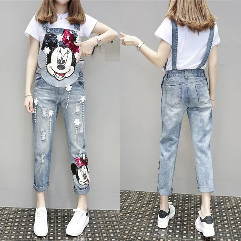 New Spring Fashion Loose Heavyweight Work Pants With Mickey Cartoon Denim Overalls CODE: KAR1175