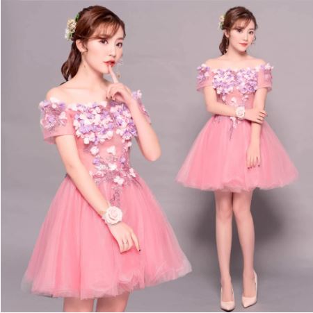 New Collection Off Shoulder Floral Print Plus Size Short Ball Gown CODE: KAR1179
