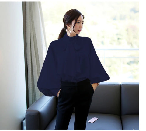 New elegant, bow collar, Lantern sleeve satin shirt CODE: KAR1182
