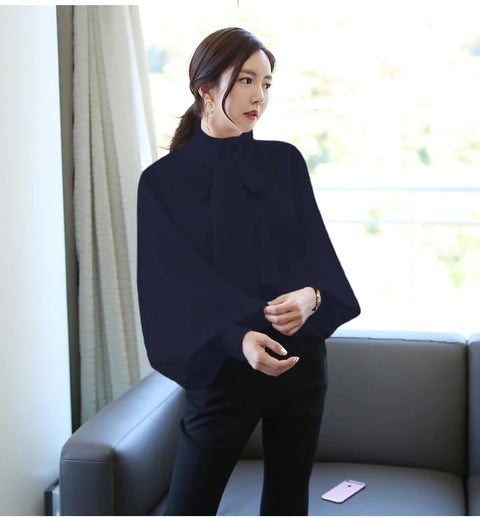 New elegant, bow collar, Lantern sleeve satin shirt CODE: KAR1182