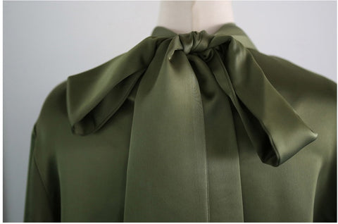 New elegant, bow collar, Lantern sleeve satin shirt CODE: KAR1182