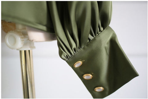 New elegant, bow collar, Lantern sleeve satin shirt CODE: KAR1182