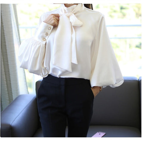 New elegant, bow collar, Lantern sleeve satin shirt CODE: KAR1182