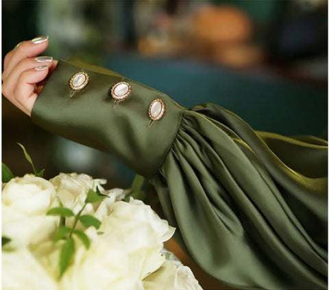 New elegant, bow collar, Lantern sleeve satin shirt CODE: KAR1182