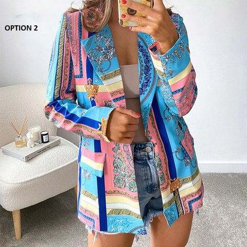 New Fashion Blue Print Casual Long Sleeve Jacket CODE: KAR1184