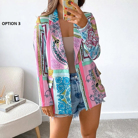 New Fashion Blue Print Casual Long Sleeve Jacket CODE: KAR1184