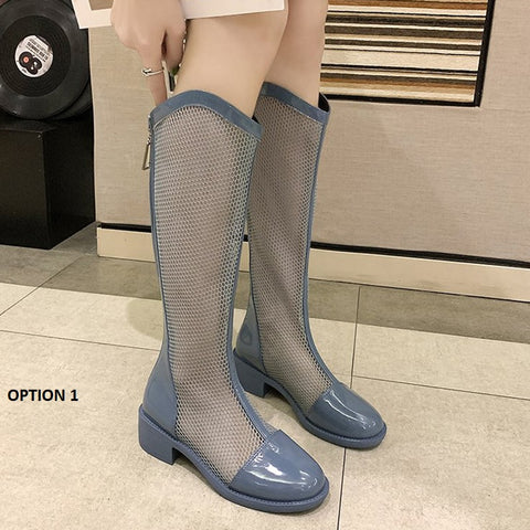 Sexy Breathable Block Heel Patent Leather Knee High Boots CODE: KAR1187