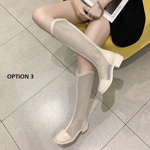 Sexy Breathable Block Heel Patent Leather Knee High Boots CODE: KAR1187