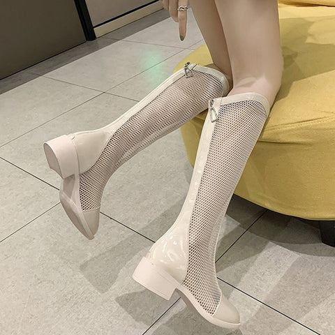 Sexy Breathable Block Heel Patent Leather Knee High Boots CODE: KAR1187