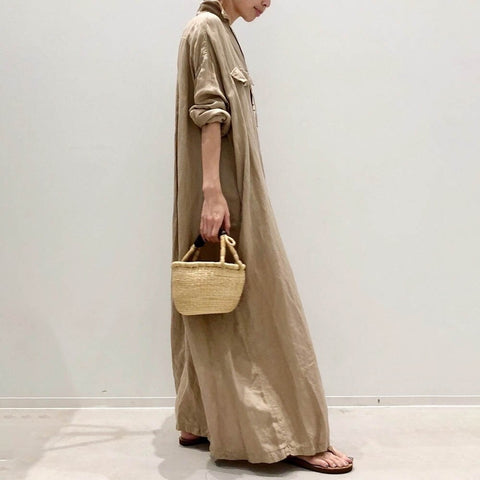 New Casual Slim Fit, Lapel, Solid Color, Loose, Single Breasted Shirt Style Long Dress CODE: KAR1189