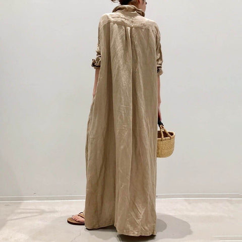 New Casual Slim Fit, Lapel, Solid Color, Loose, Single Breasted Shirt Style Long Dress CODE: KAR1189