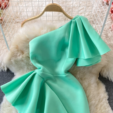 New Casual Sexy  Off Shoulder, Diagonal, High Waist, Irregular Ruffles, Bodycon Party Dress CODE: KAR1190