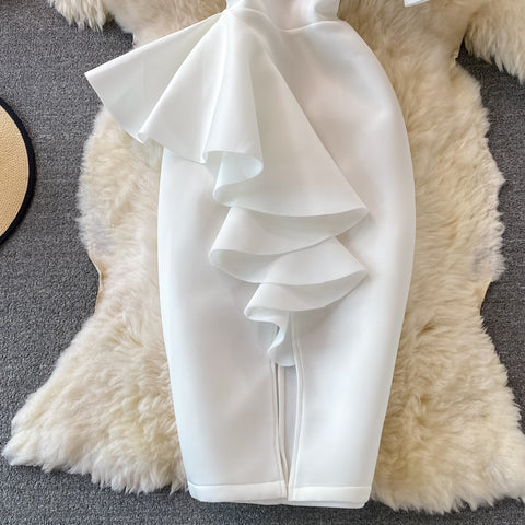 New Casual Sexy  Off Shoulder, Diagonal, High Waist, Irregular Ruffles, Bodycon Party Dress CODE: KAR1190