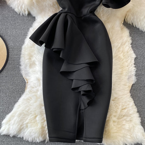 New Casual Sexy  Off Shoulder, Diagonal, High Waist, Irregular Ruffles, Bodycon Party Dress CODE: KAR1190