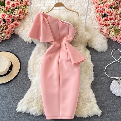New Casual Sexy  Off Shoulder, Diagonal, High Waist, Irregular Ruffles, Bodycon Party Dress CODE: KAR1190