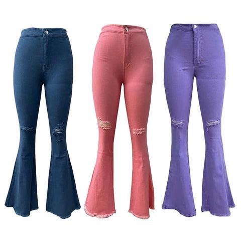 New Casual Bodycon Ripped Hem With Holes High Waist Stretch Denim Jeans CODE KAR1197