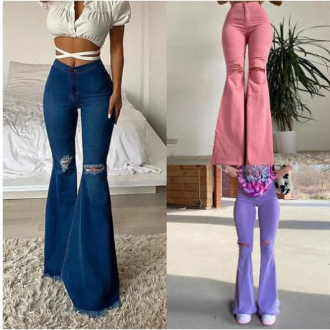 New Casual Bodycon Ripped Hem With Holes High Waist Stretch Denim Jeans CODE KAR1197