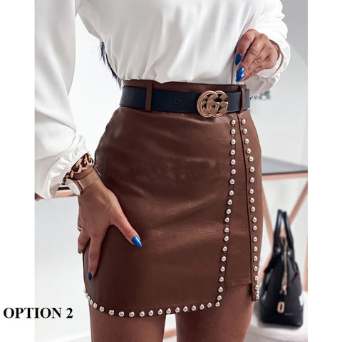 Mini Pencil , Solid Color, High Waist, Slim Leather Skirt CODE: KAR1198