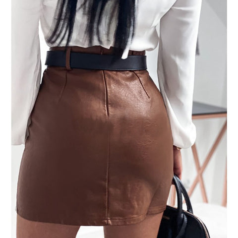 Mini Pencil , Solid Color, High Waist, Slim Leather Skirt CODE: KAR1198