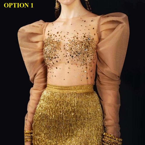 New Sexy Puff Sleeve Round Neck, Short Style, with Rhinestones  Crop Top CODE: KAR1202
