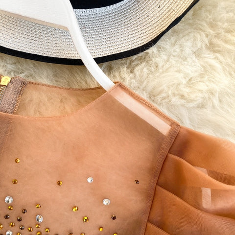 New Sexy Puff Sleeve Round Neck, Short Style, with Rhinestones  Crop Top CODE: KAR1202