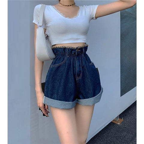 New  Loose, Blue, Fashion, Wide Leg High Waist Short CODE: KAR1205