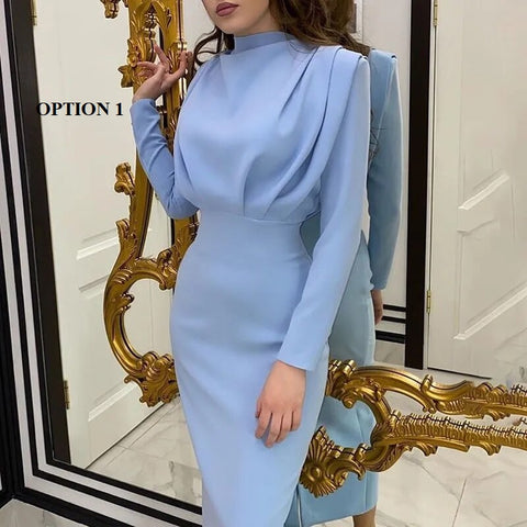 New Casual, High Neck, Long Sleeve, Solid Color Dress CODE: KAR1211