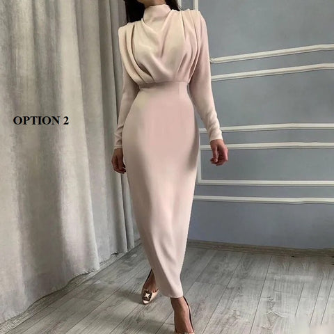 New Casual, High Neck, Long Sleeve, Solid Color Dress CODE: KAR1211