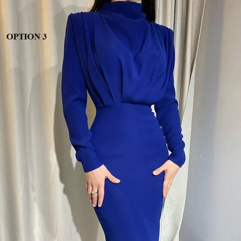 New Casual, High Neck, Long Sleeve, Solid Color Dress CODE: KAR1211