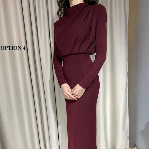 New Casual, High Neck, Long Sleeve, Solid Color Dress CODE: KAR1211