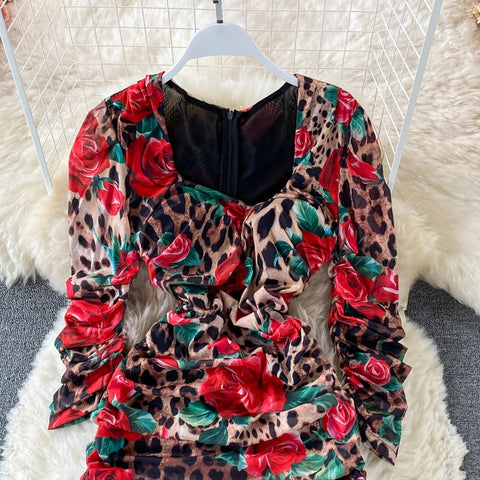 New Bodycon, Sexy, Midi, Club, Party, Square Neck, Puff Sleeves, Stretch Sheath  Floral Draped Midi Dress CODE: KAR1212