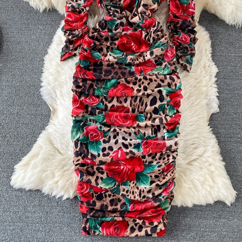 New Bodycon, Sexy, Midi, Club, Party, Square Neck, Puff Sleeves, Stretch Sheath  Floral Draped Midi Dress CODE: KAR1212