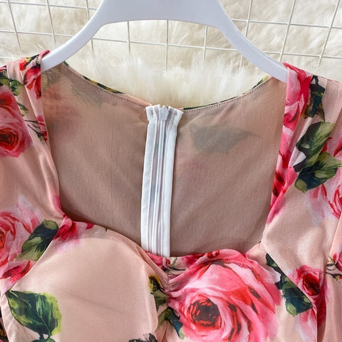 New Bodycon, Sexy, Midi, Club, Party, Square Neck, Puff Sleeves, Stretch Sheath  Floral Draped Midi Dress CODE: KAR1212