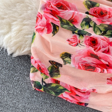 New Bodycon, Sexy, Midi, Club, Party, Square Neck, Puff Sleeves, Stretch Sheath  Floral Draped Midi Dress CODE: KAR1212
