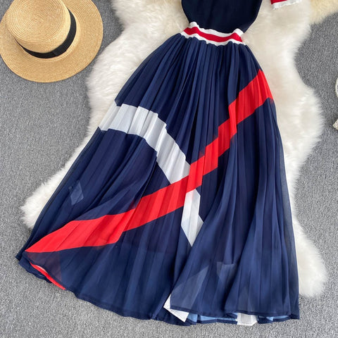 New Summer Collection Long Pleated Round Neck Short Sleeve Dress CODE: KAR1214