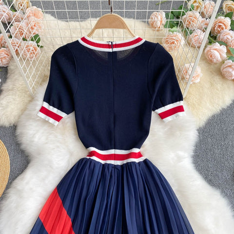 New Summer Collection Long Pleated Round Neck Short Sleeve Dress CODE: KAR1214