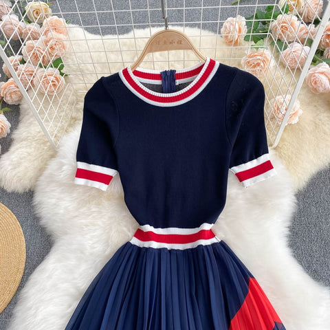 New Summer Collection Long Pleated Round Neck Short Sleeve Dress CODE: KAR1214